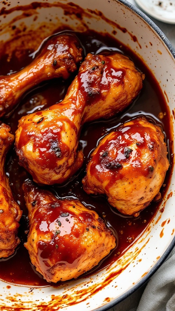 Delicious BBQ chicken drumsticks served with fresh herbs