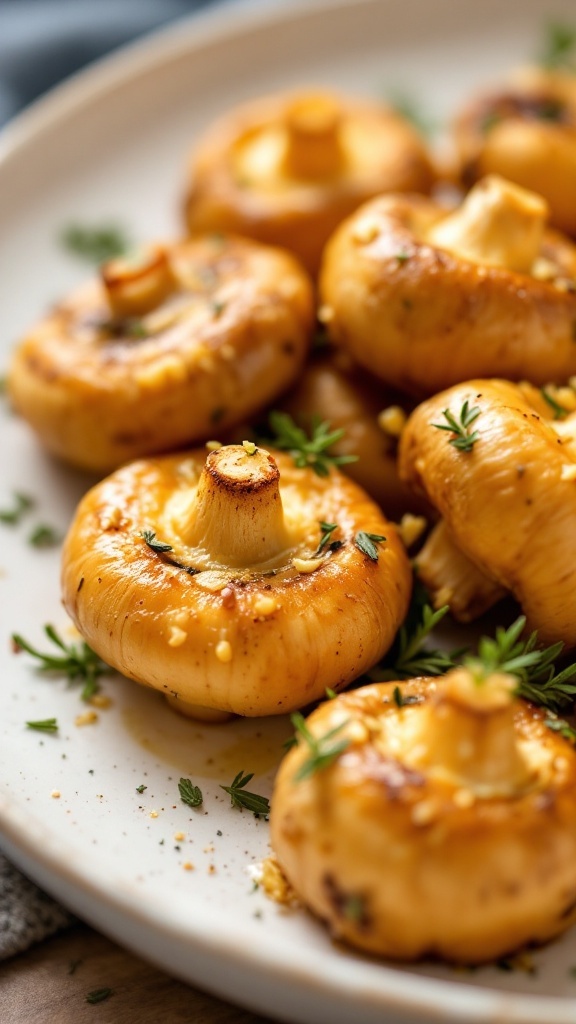 Delicious air fryer mushrooms garnished with thyme