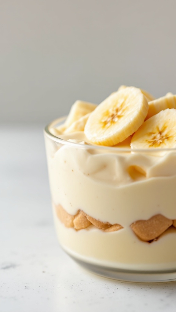 A delicious serving of banana pudding with vanilla wafers.