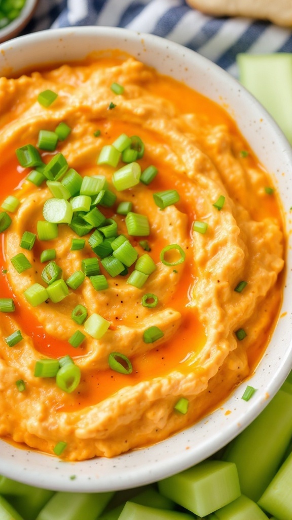 A bowl of creamy buffalo-style cottage cheese dip