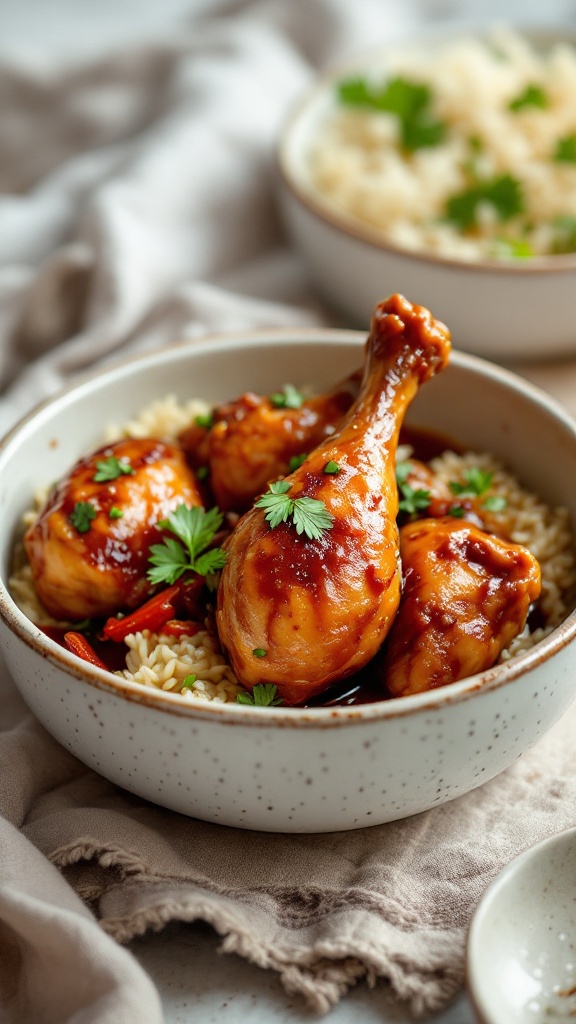 Cantonese-Style Braised Chicken in a bowl, garnished with cilantro