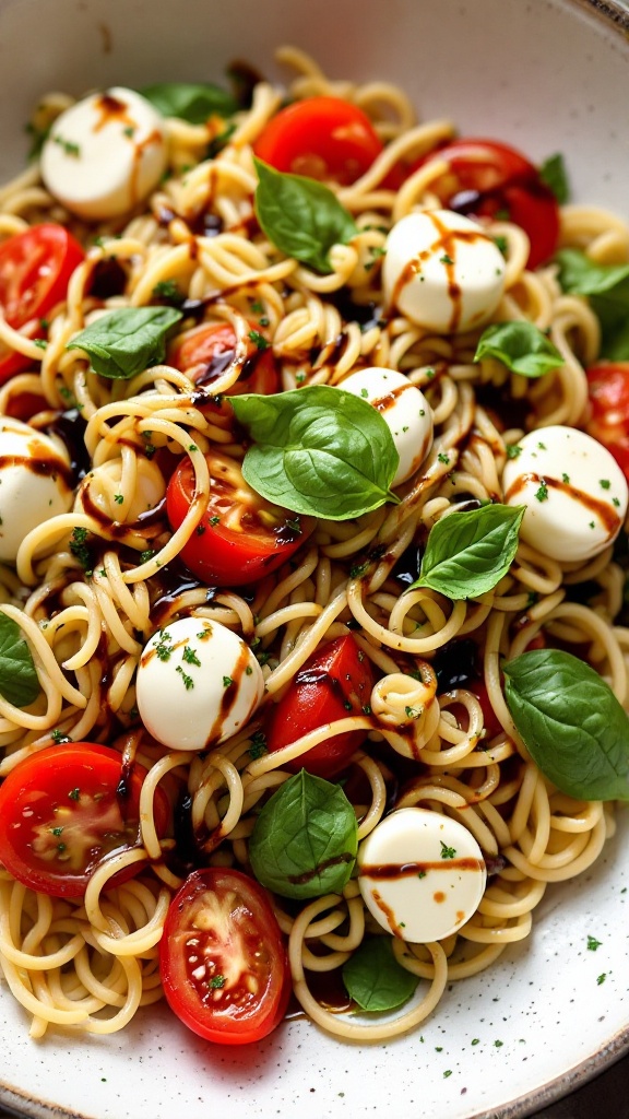 A vibrant bowl of Caprese Orzo Salad.