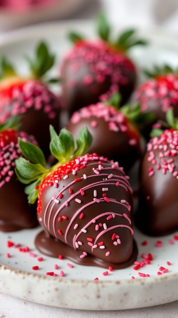 Chocolate-covered strawberries decorated with sprinkles