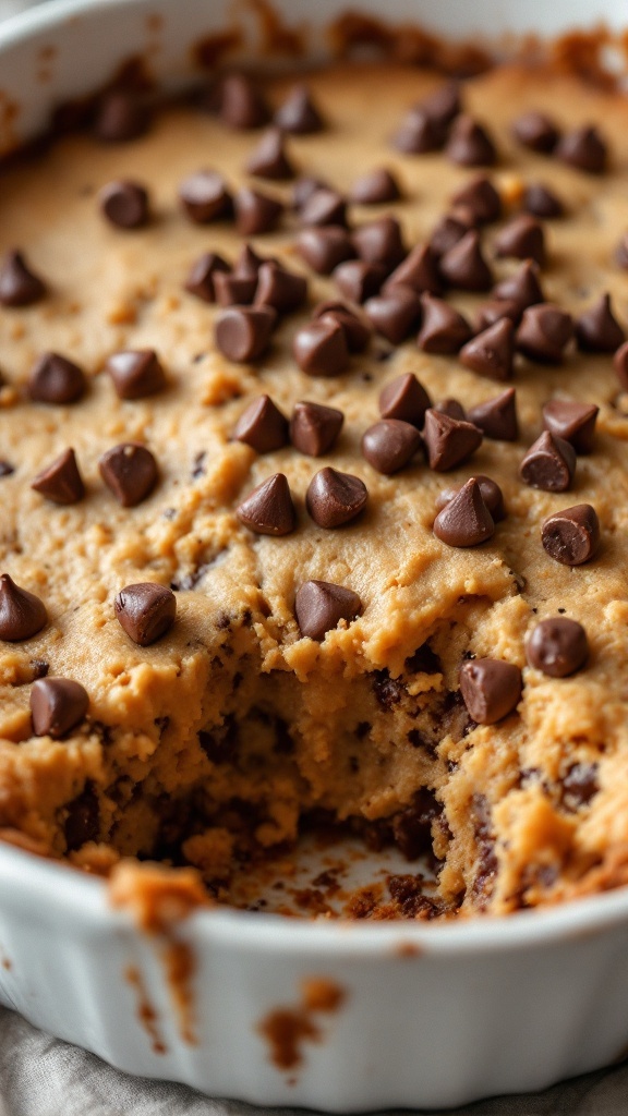 Chocolate Chip Cookie Dough Dump Cake in a baking dish