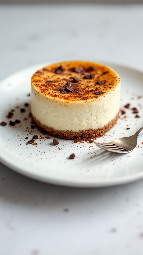 A delicious coffee flavored cottage cheese cheesecake topped with coffee beans.