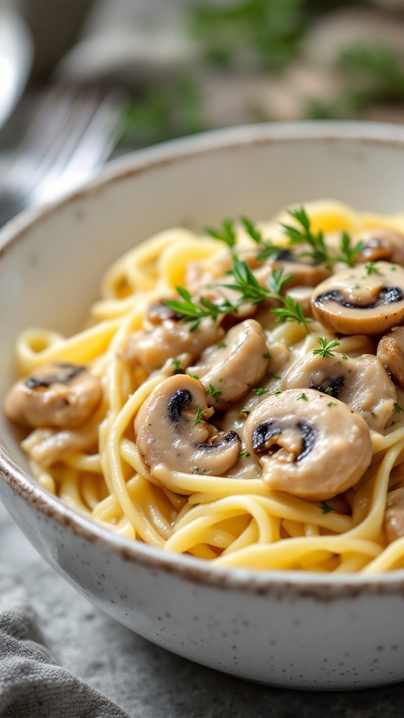 Creamy Mushroom Chicken served with pasta