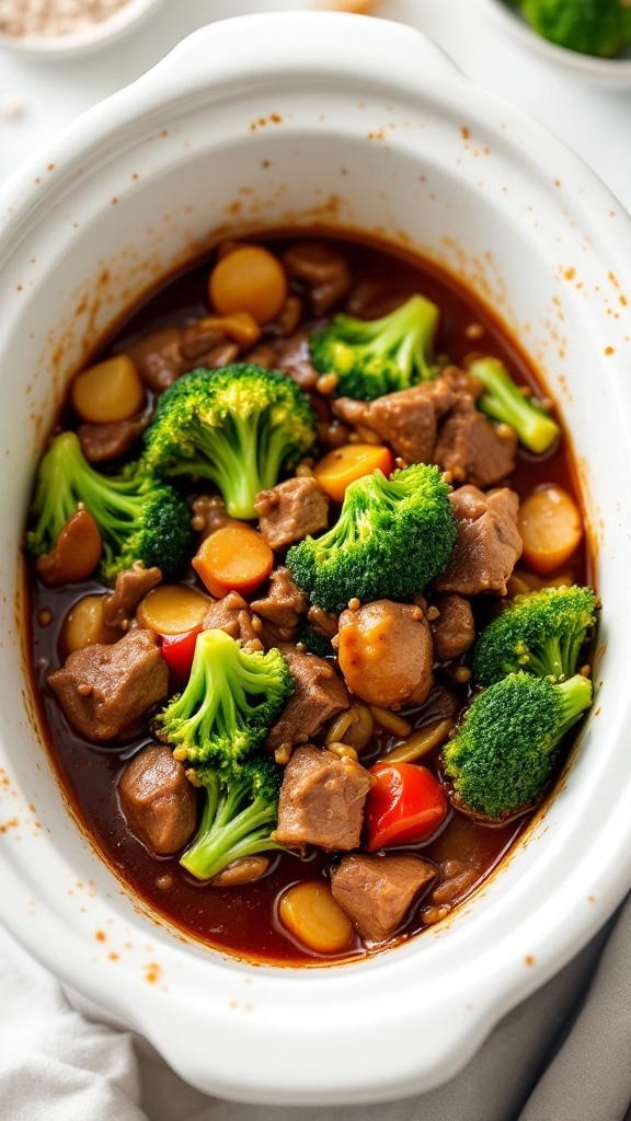 Crockpot Beef and Broccoli Stir-Fry with vegetables