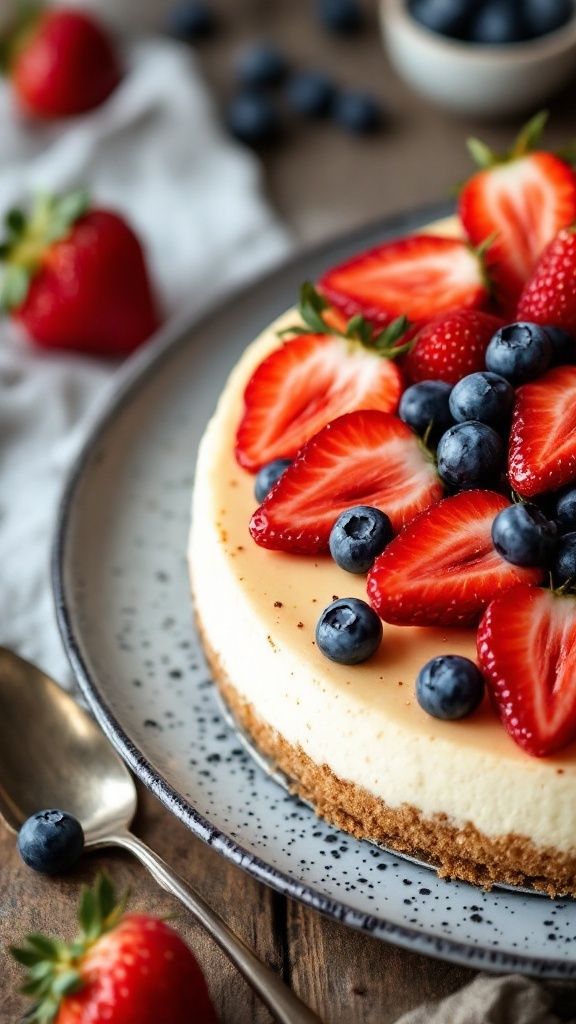 Crockpot cheesecake with strawberries and blueberries