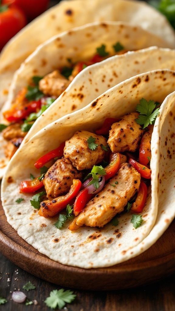 Delicious chicken fajitas served in warm tortillas