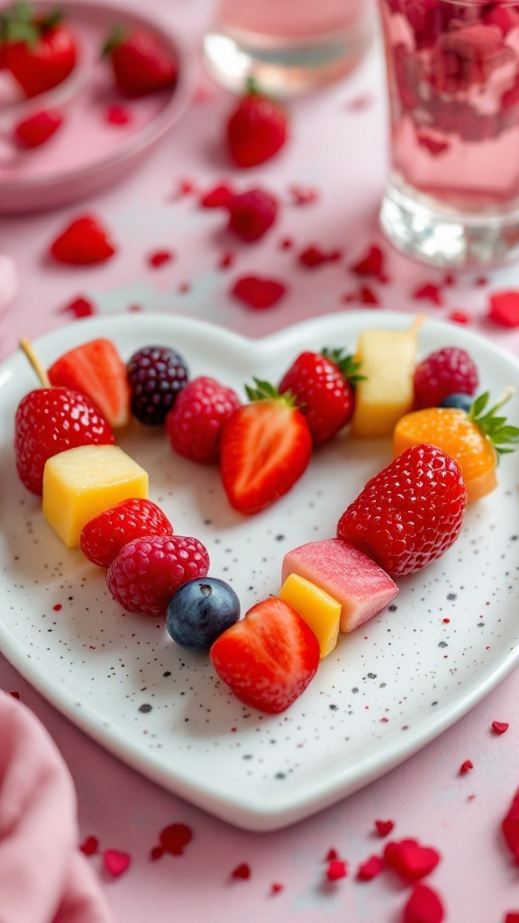 Heart-shaped fruit skewers for Valentine's Day