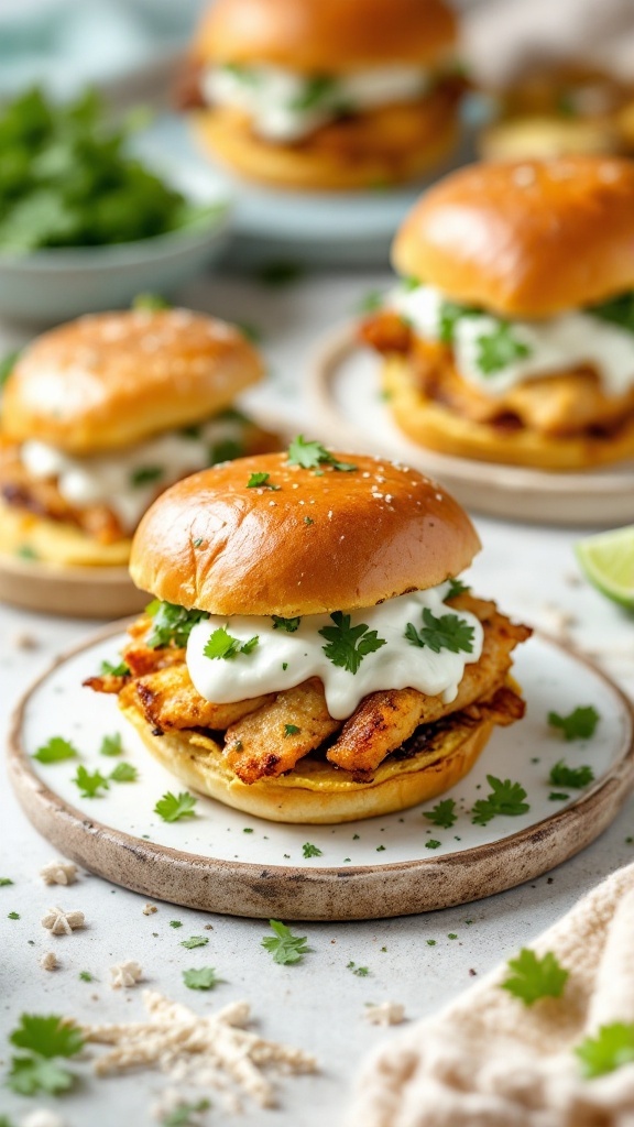 Delicious fish taco sliders topped with lime crema and cilantro