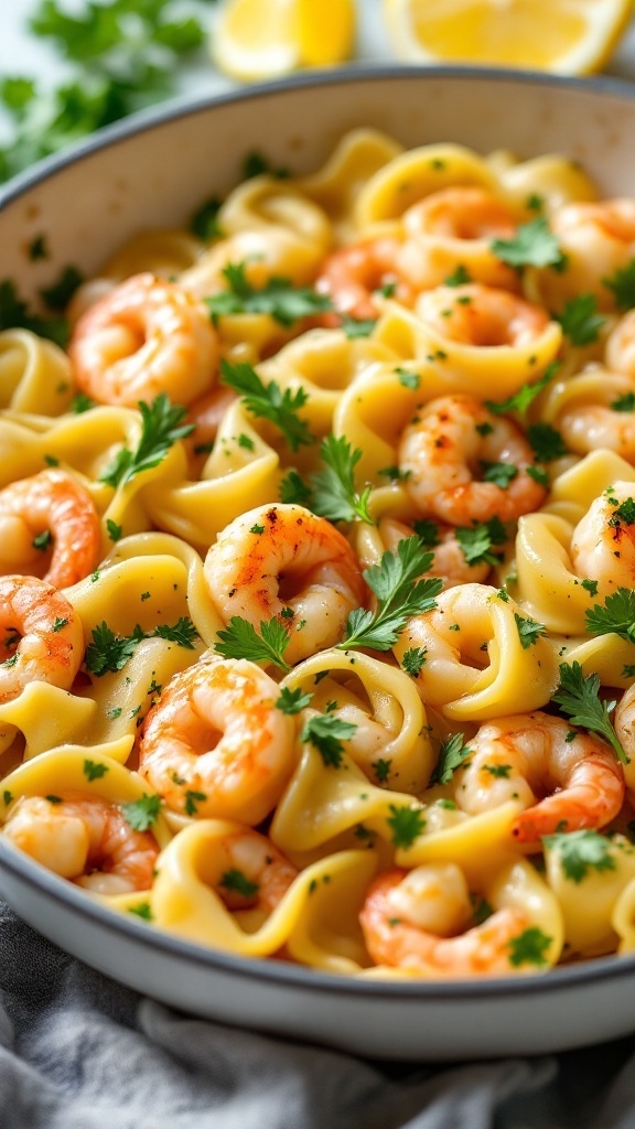 Garlic Butter Tortellini with Shrimp dish