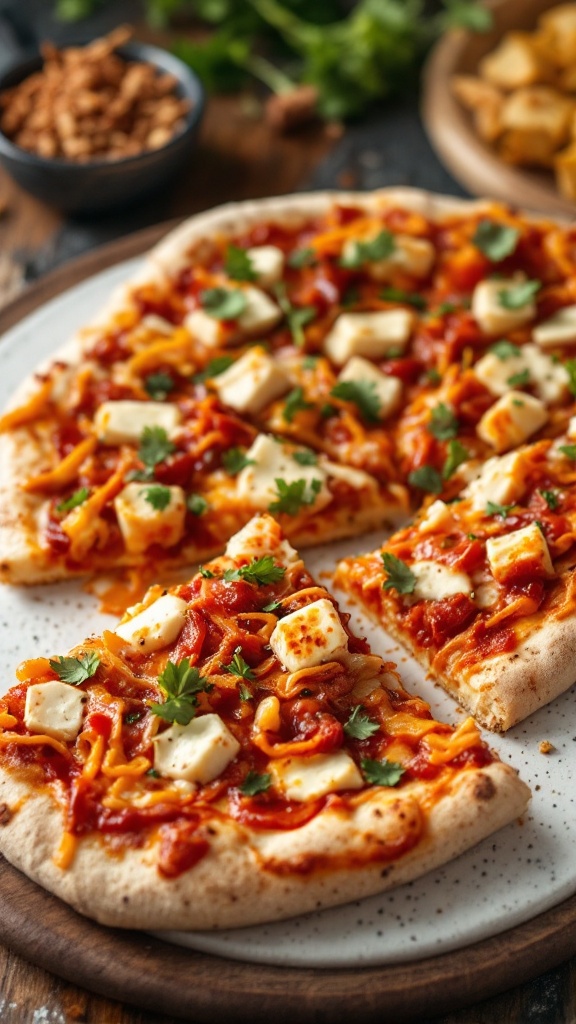 Gochujang pizza topped with kimchi and green onions