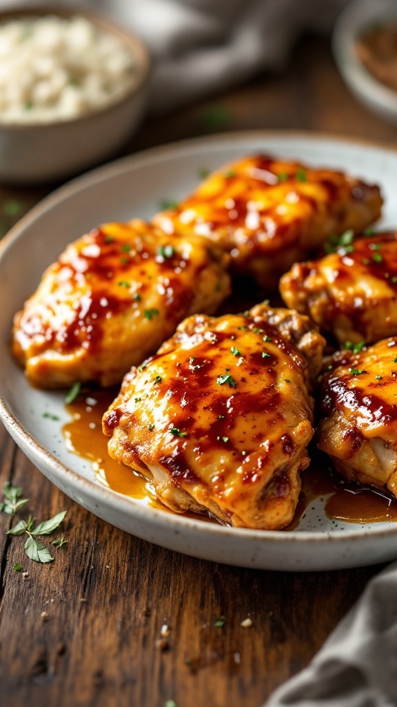 Delicious honey garlic air fryer chicken thighs served on a plate