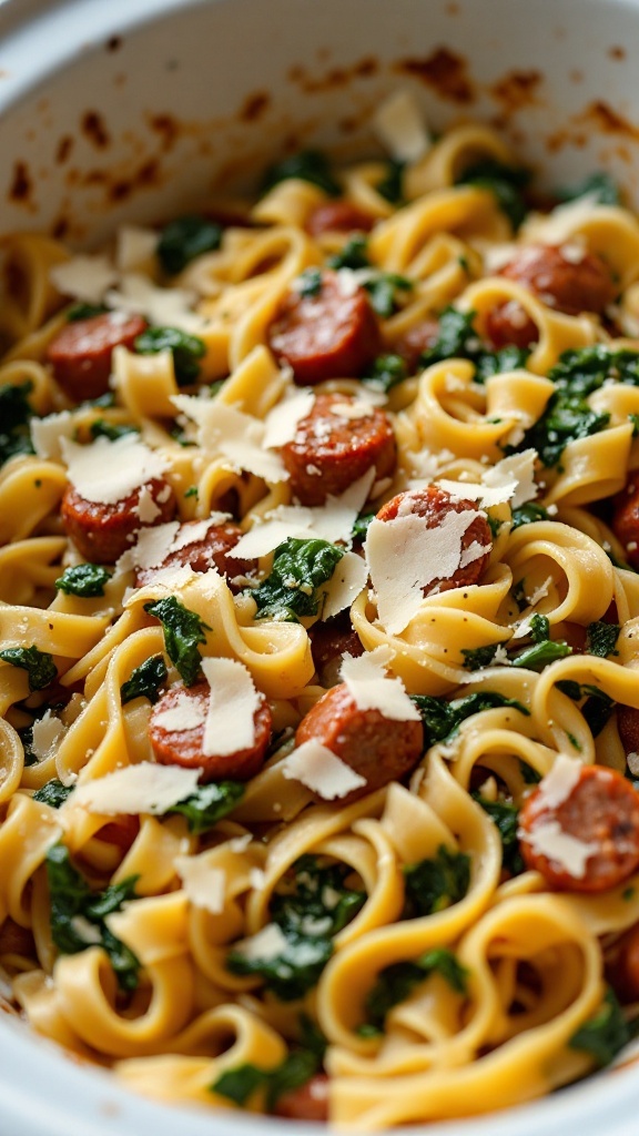 A bowl of Italian Sausage and Spinach Pasta