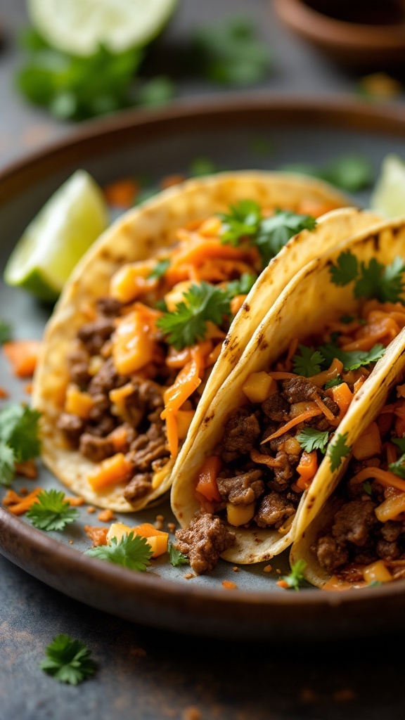 Delicious Kimchi Beef Tacos with fresh ingredients