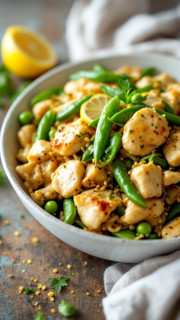 Lemon Garlic Chicken with Snap Peas dish