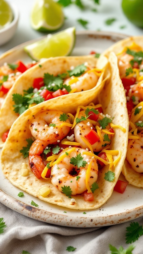 Delicious Margarita Shrimp Tacos with cilantro and lime