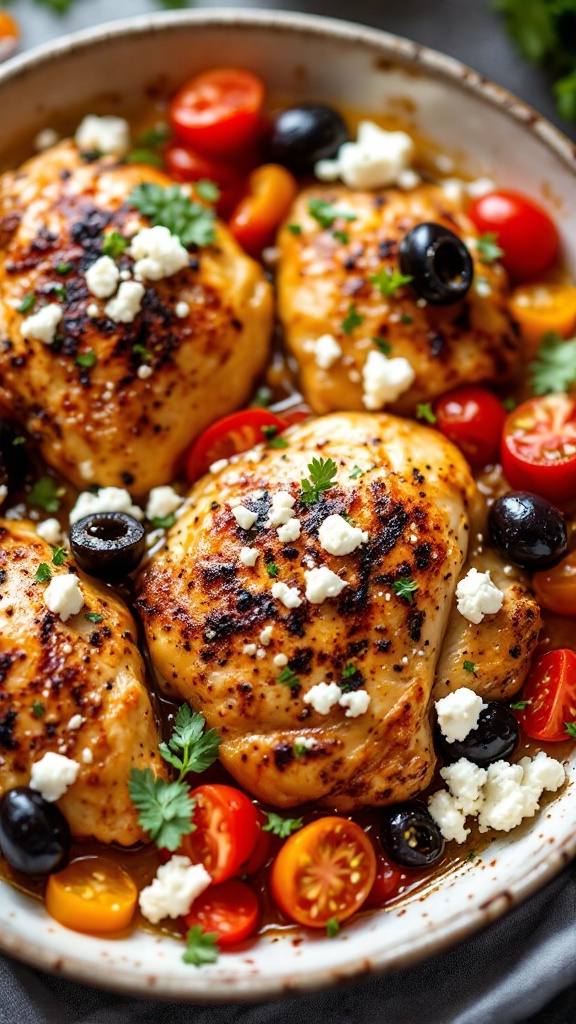 Mediterranean air fryer chicken with tomatoes and olives