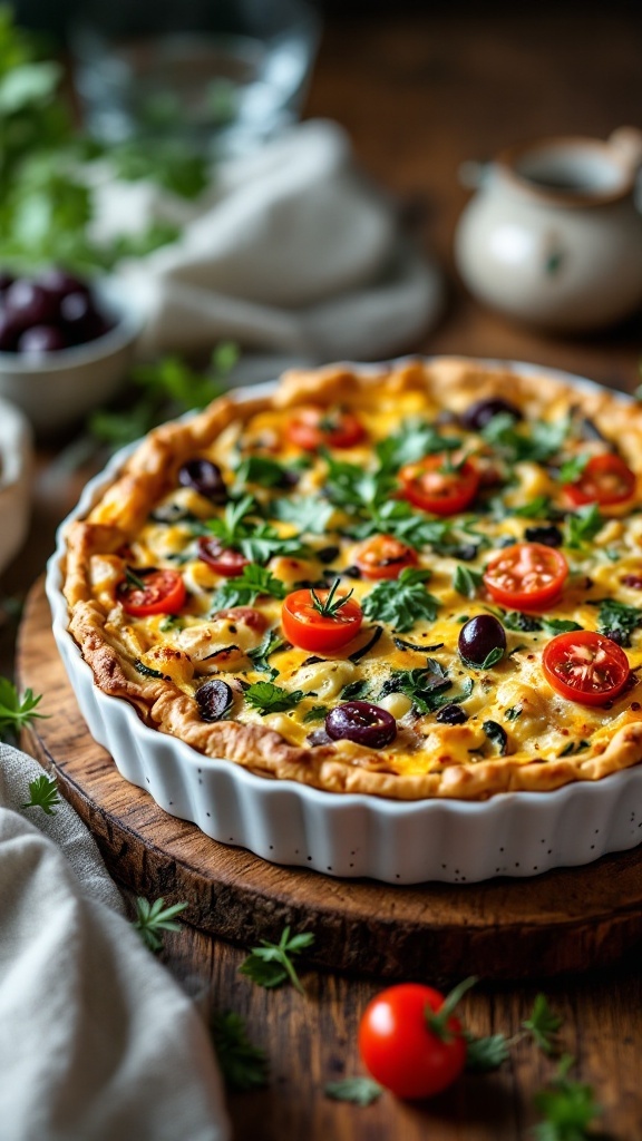 Mediterranean Veggie Quiche with colorful vegetables and herbs.