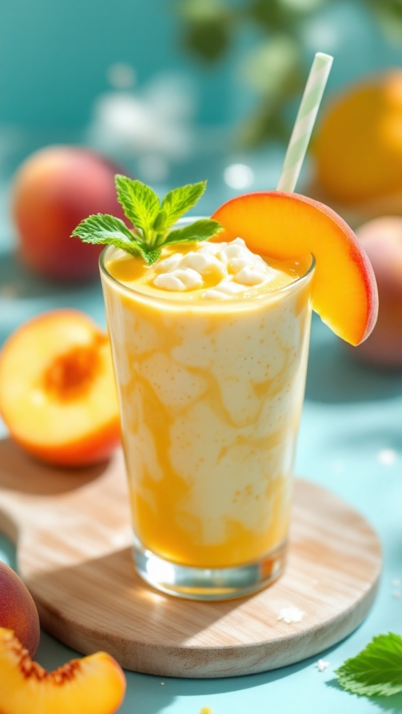 A refreshing peach smoothie with cottage cheese