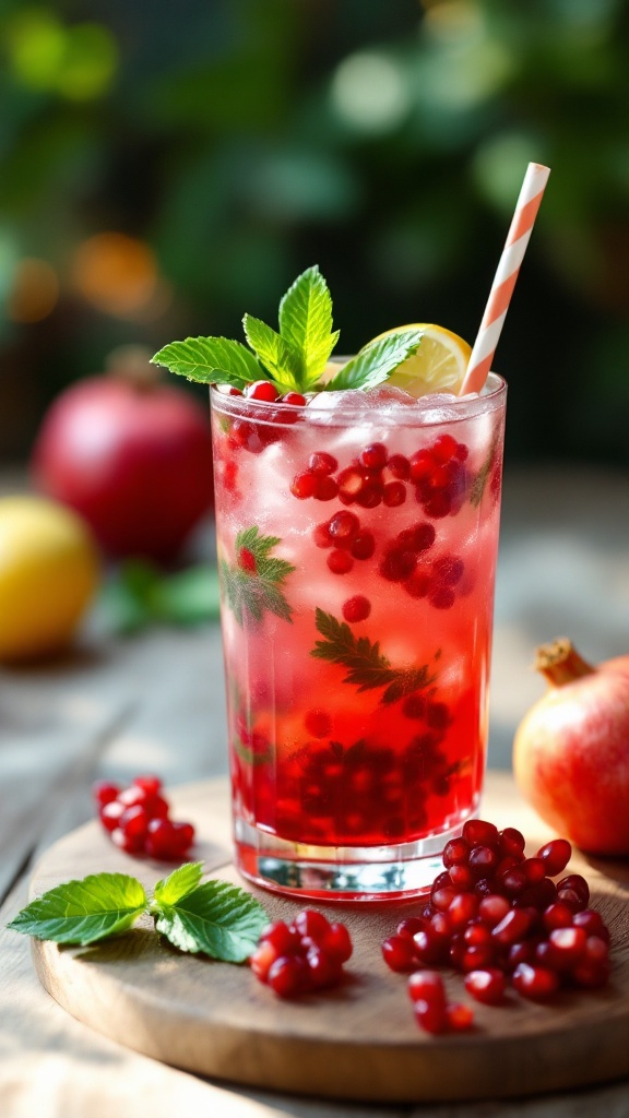 A refreshing Pomegranate Mojito with mint and pomegranate seeds