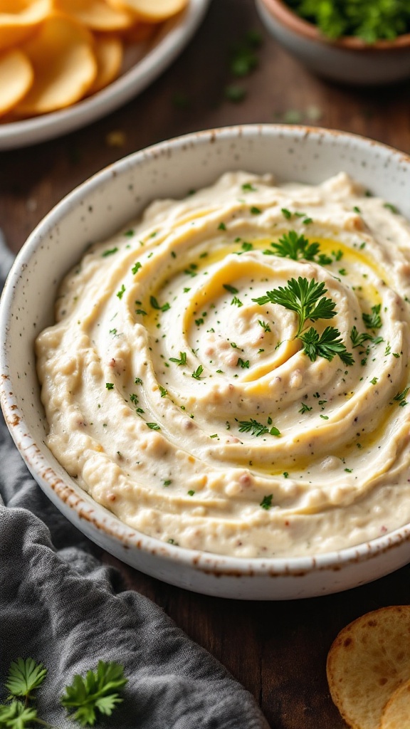 Rich and creamy clam dip served with chips