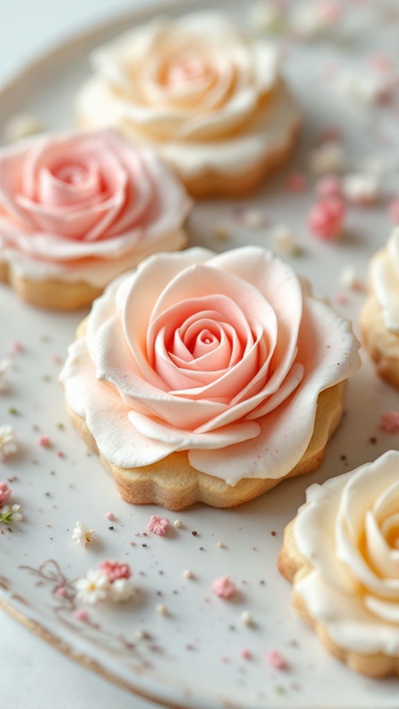 Beautifully decorated rose petal sugar cookies