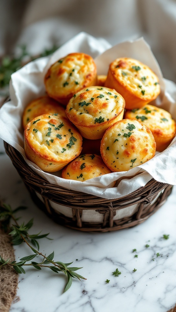 Savory herb and cheese muffins in a basket