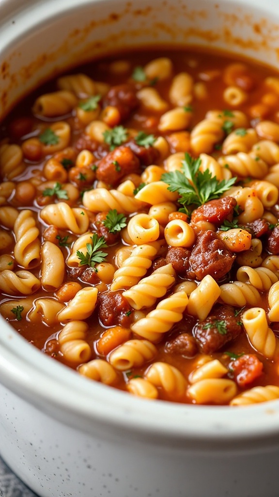 A delicious bowl of seafood marinara pasta with shrimp and mussels.
