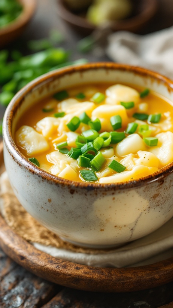 A bowl of Egg Drop Soup topped with green onions.