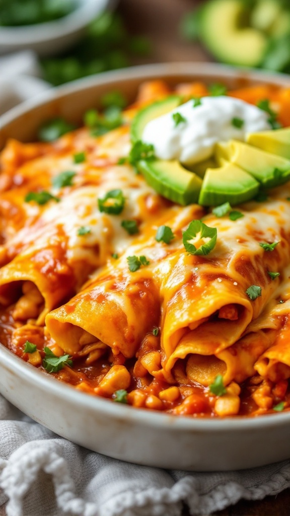 A delicious and cheesy spicy chicken enchilada casserole