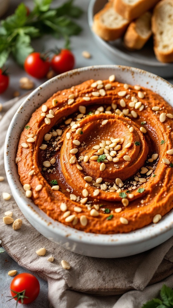 Sun-Dried Tomato Hummus in a bowl