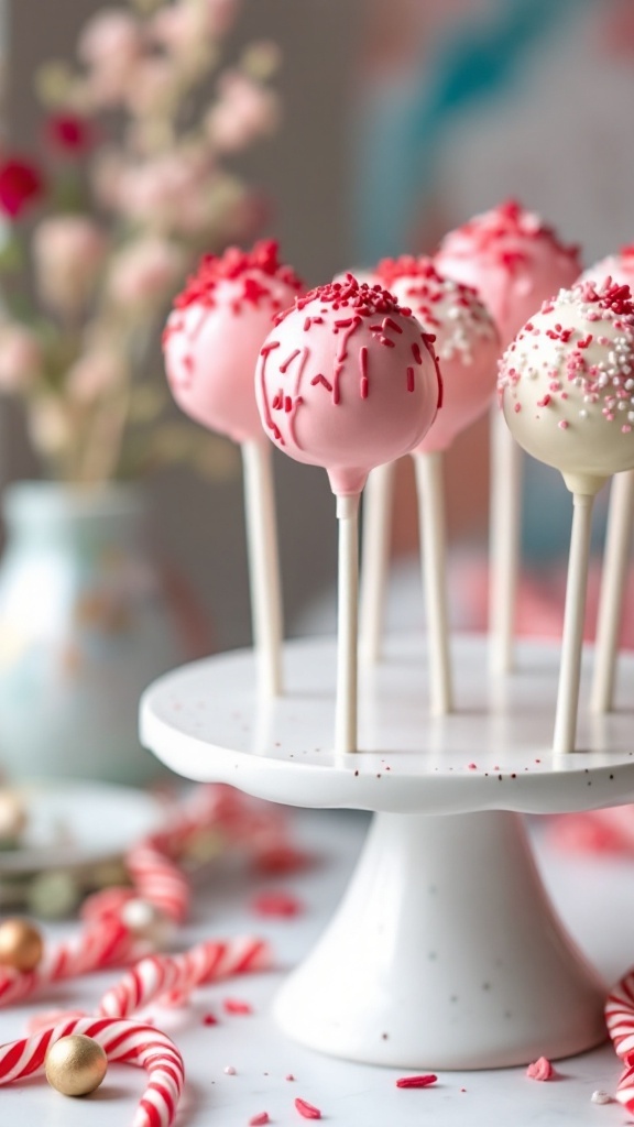 Colorful Valentine's Day cake pops with sprinkles