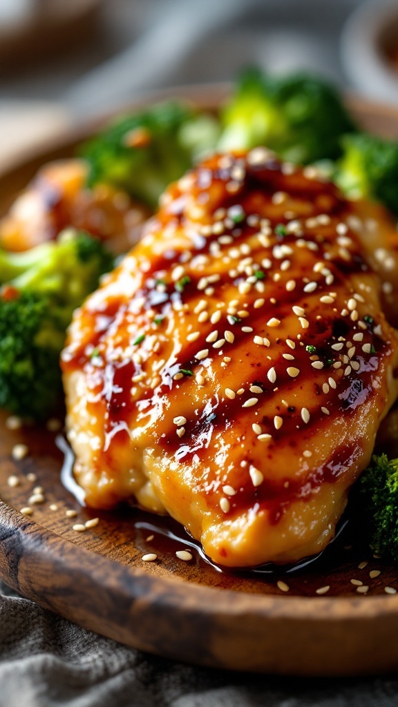 Delicious honey garlic chicken thighs served with broccoli