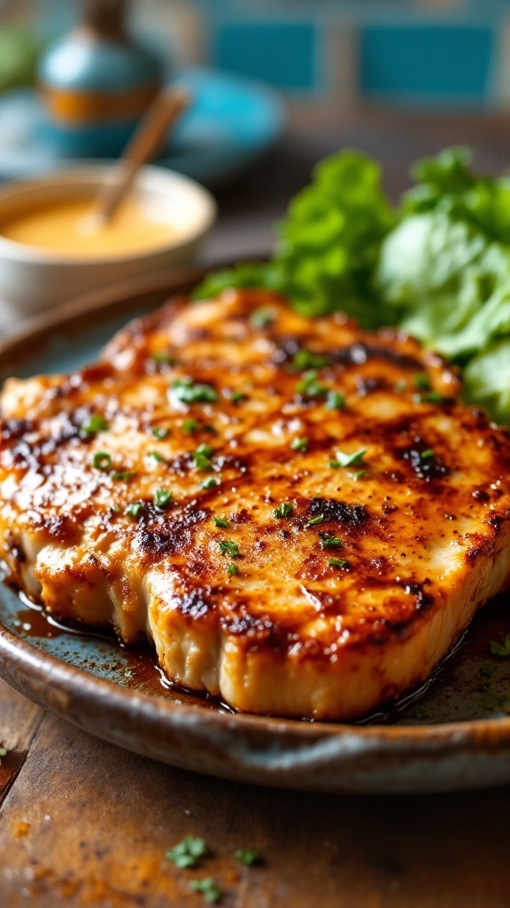 Delicious air fryer pork chops garnished with parsley