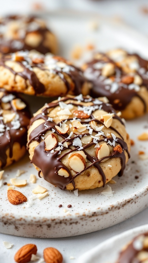 Delicious Almond Joy Cookies decorated with chocolate and coconut