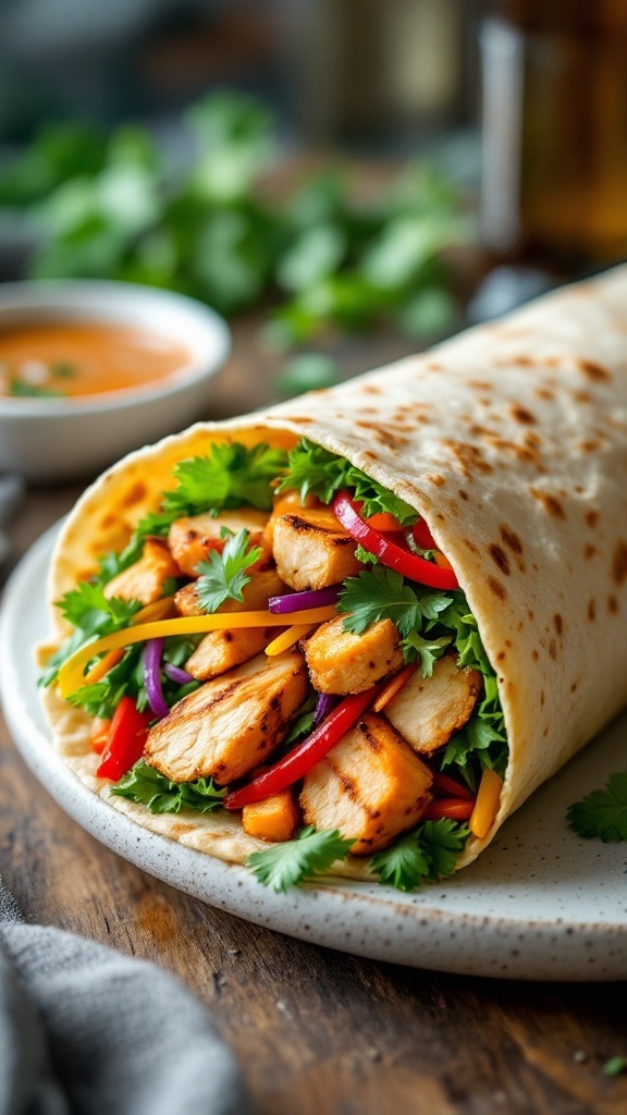 Asian Chicken Wrap with fresh vegetables and grilled chicken