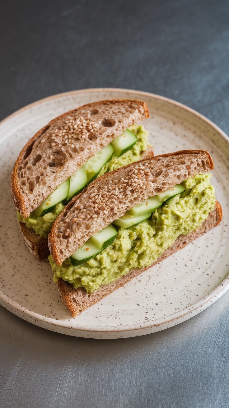 Avocado and cucumber sandwiches on whole grain bread