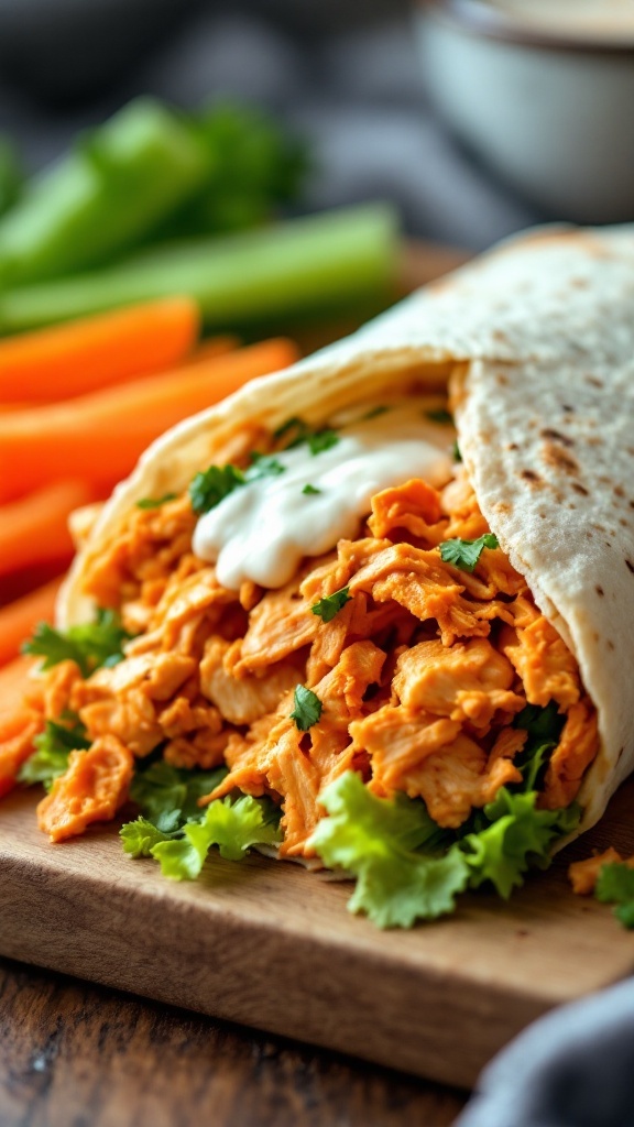 Buffalo Chicken Wrap with fresh vegetables