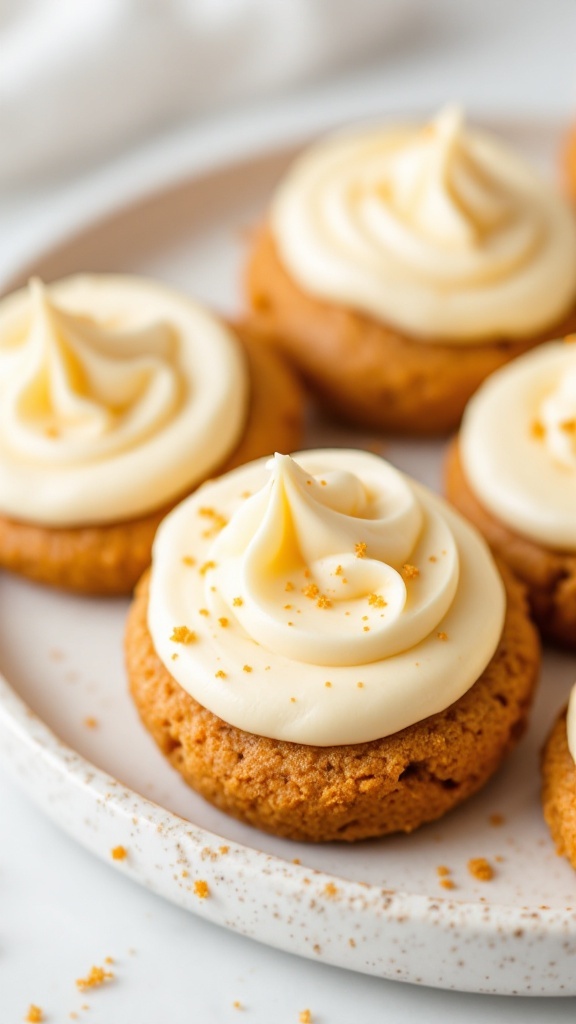 Carrot cake cookies with cream cheese frosting and orange sprinkles