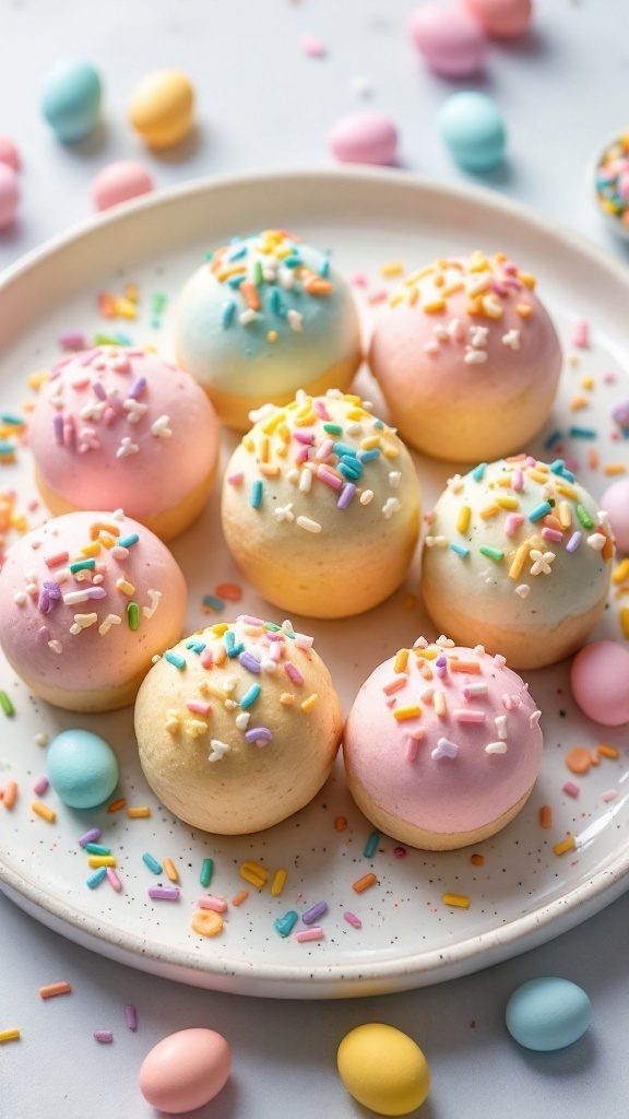 Colorful cookie dough truffles with sprinkles