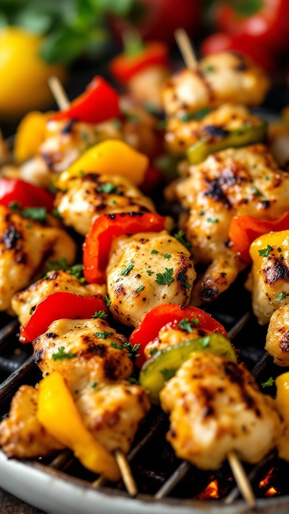 Grilled chicken skewers with colorful bell peppers