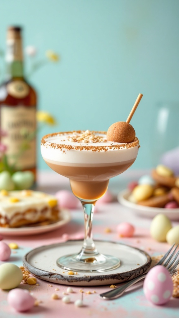 Cocktail with malted milk ball garnish