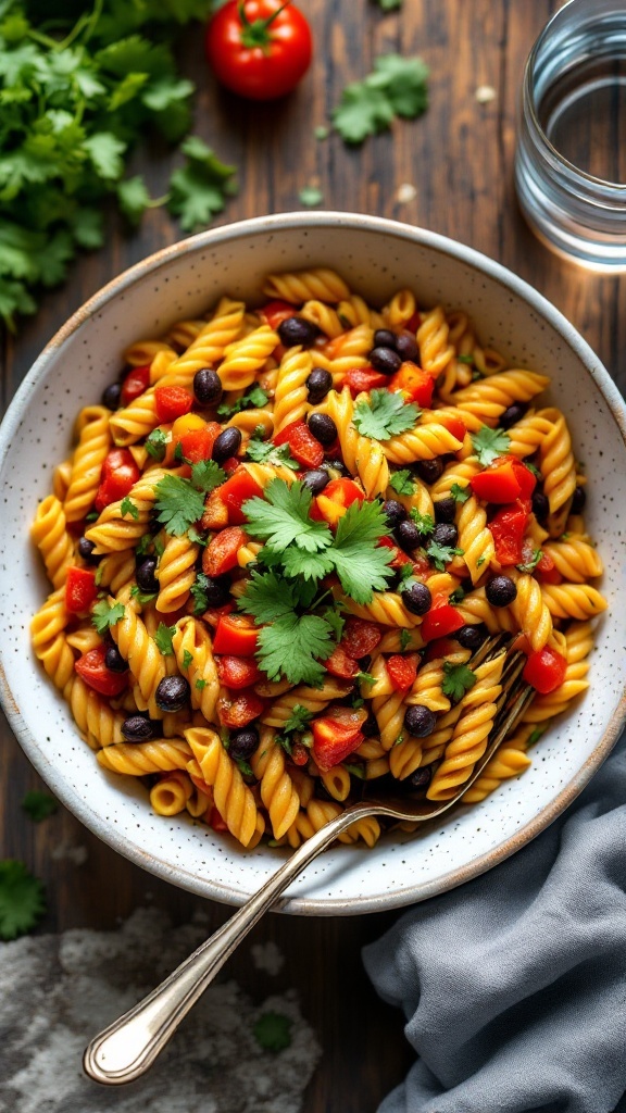 A bowl of One Pot Taco Pasta garnished with cilantro