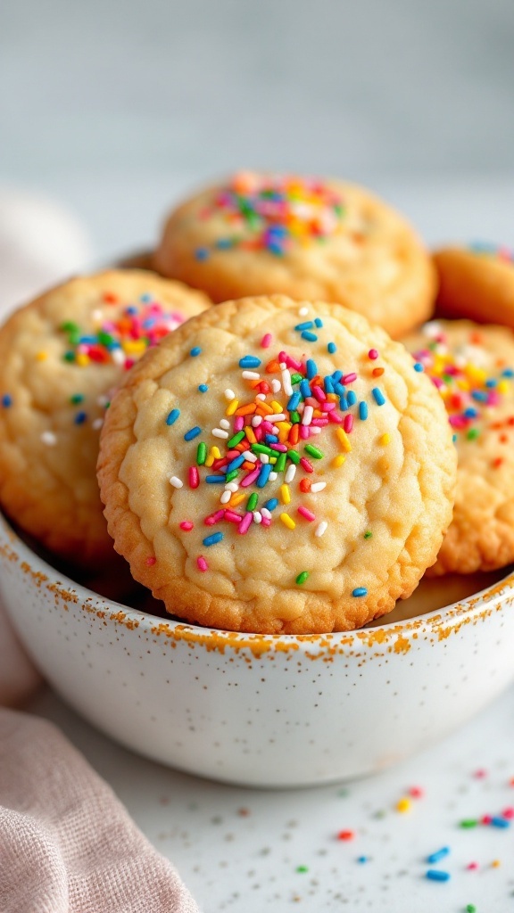 Colorful rainbow sprinkle cookies surrounded by flowers