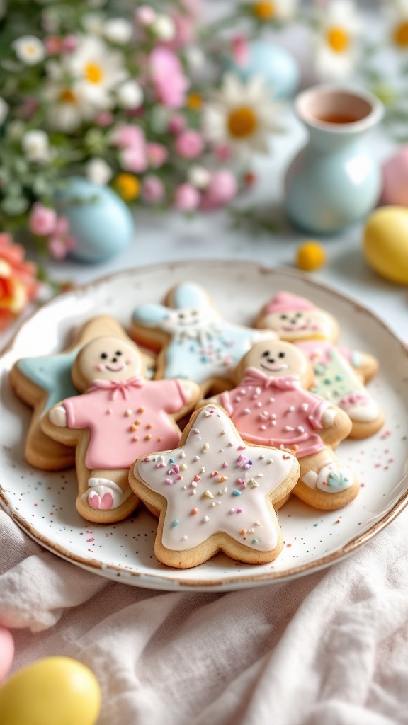 A plate of decorated Vanilla Bean Sugar Cookies for Easter.