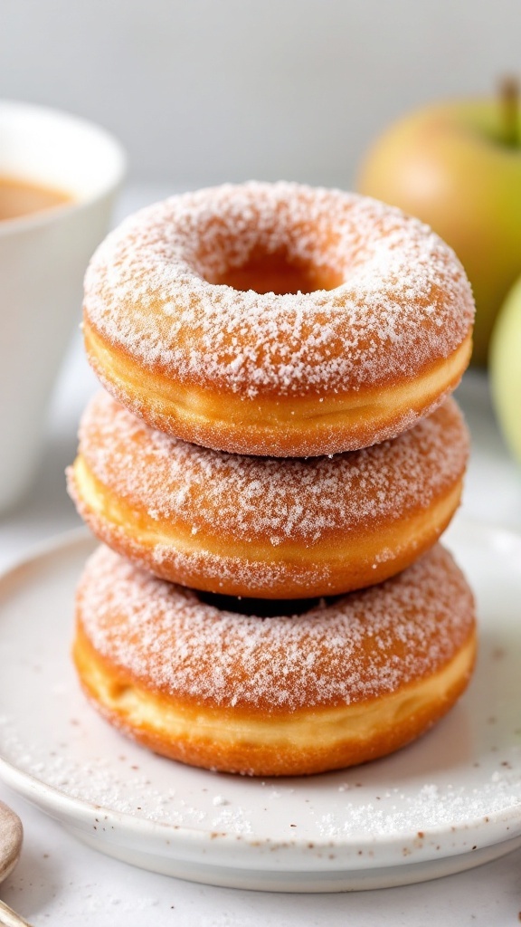 Delicious apple cider donuts coated in cinnamon sugar, perfect for fall.