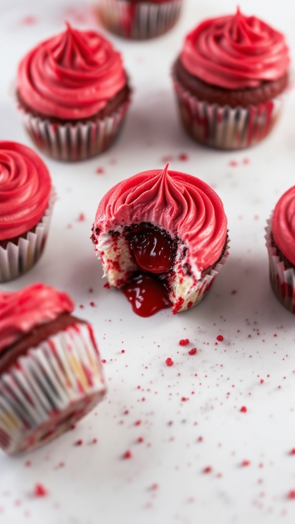Delicious Bleeding Heart Cupcakes with cherry filling