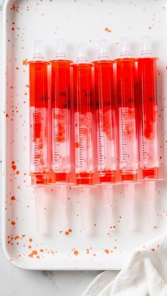 Bloody Mary syringes ready for a Halloween party